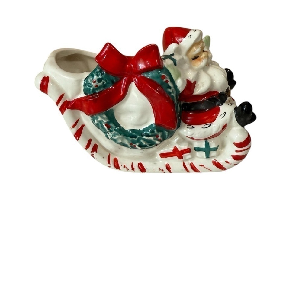 Ucagco Japan 1950’s Ceramic Santa Claus in Sleigh candy Dish Planter  Vintage